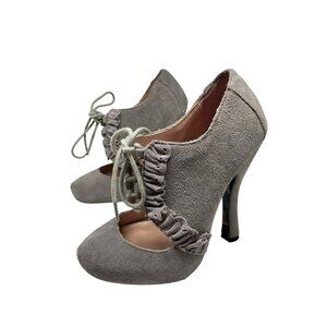 Betsey Johnson Vintage Edwardian Heels Gray Lace Up Size 5